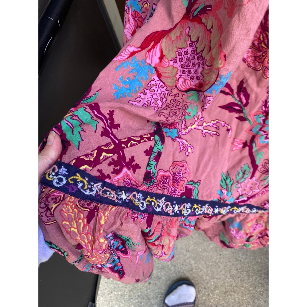 Anthropologie Floral Embroidered Pink Maxi Dress Large Boho Western Romantic Fem - Picture 6 of 8